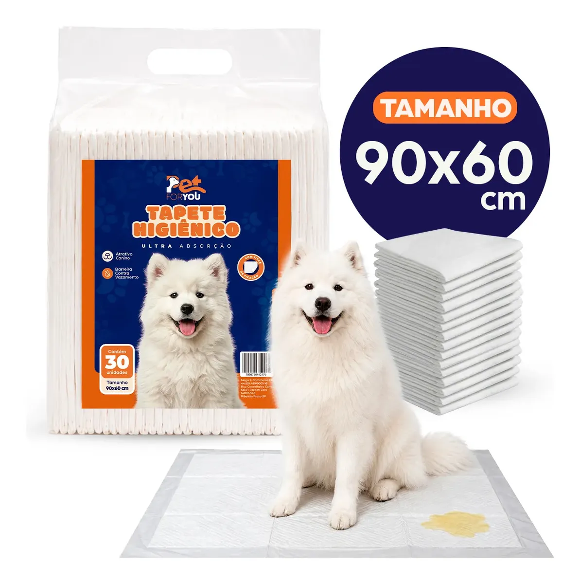 Tapete Higiênico Pet 90x60 Descartável Para Cão e Gato 30 Unidades