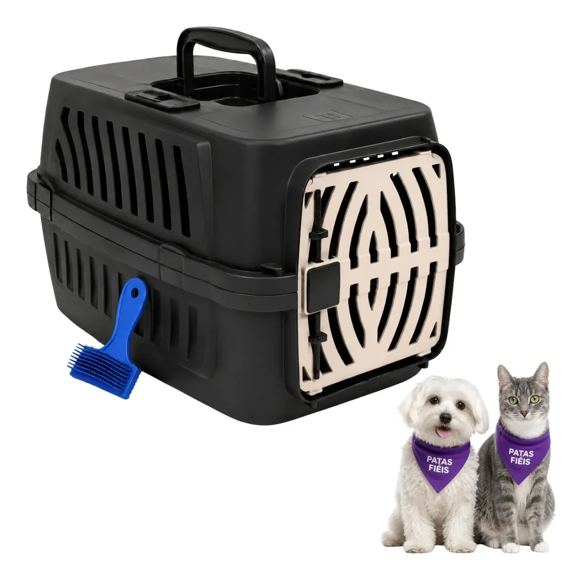 Caixa de Transporte Para Cachorro e Gato Até 10kg Com Escova